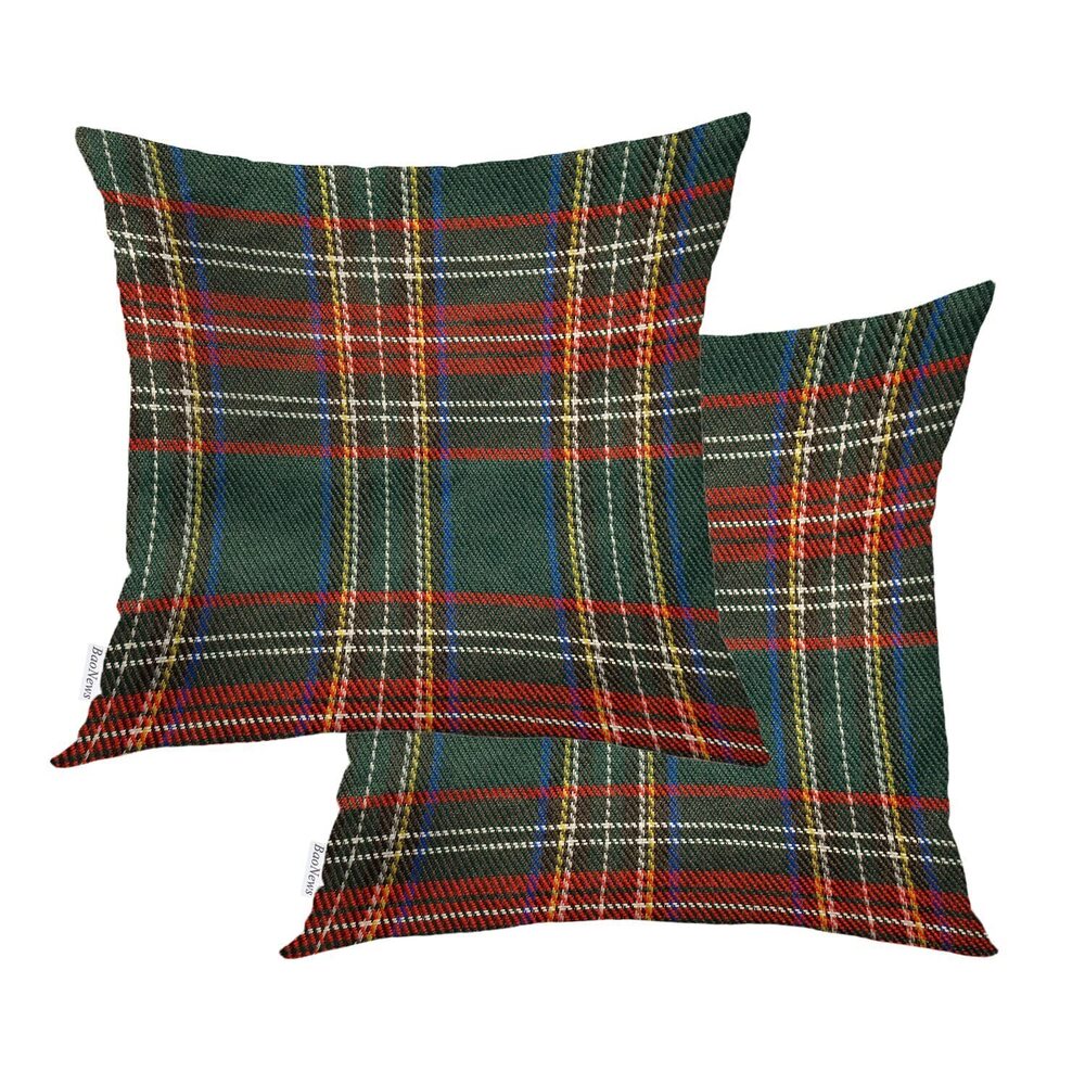 6879 Red Scottish Plaid Throw Pillow Covers,Retro Green Tartan Traditional